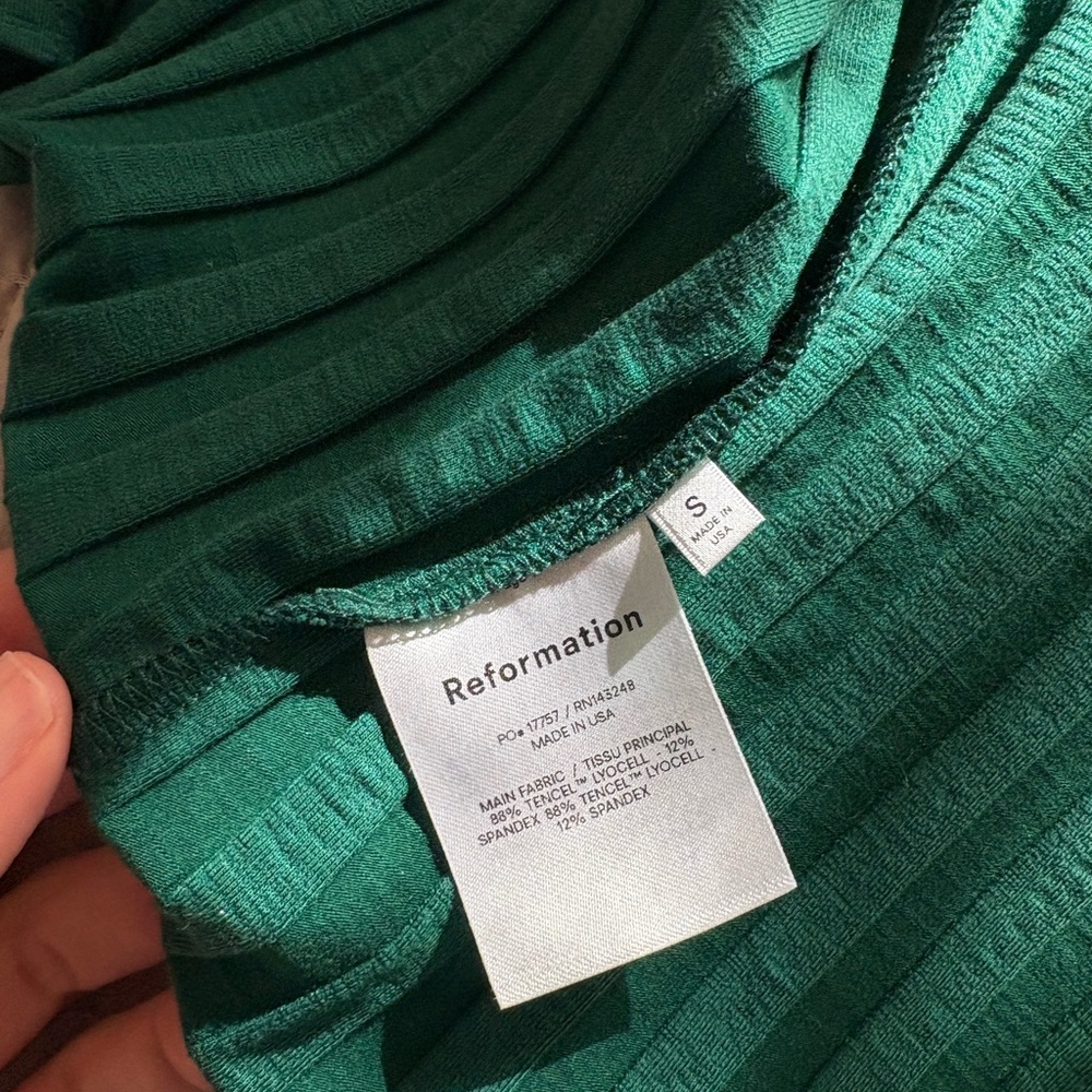 Reformation Green Ribbed Knit Dress